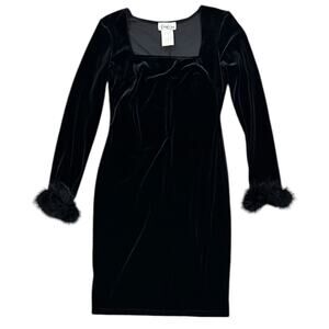 Vintage 90s Steppin’ Out Faux Fur Cuffs Velvet Dress